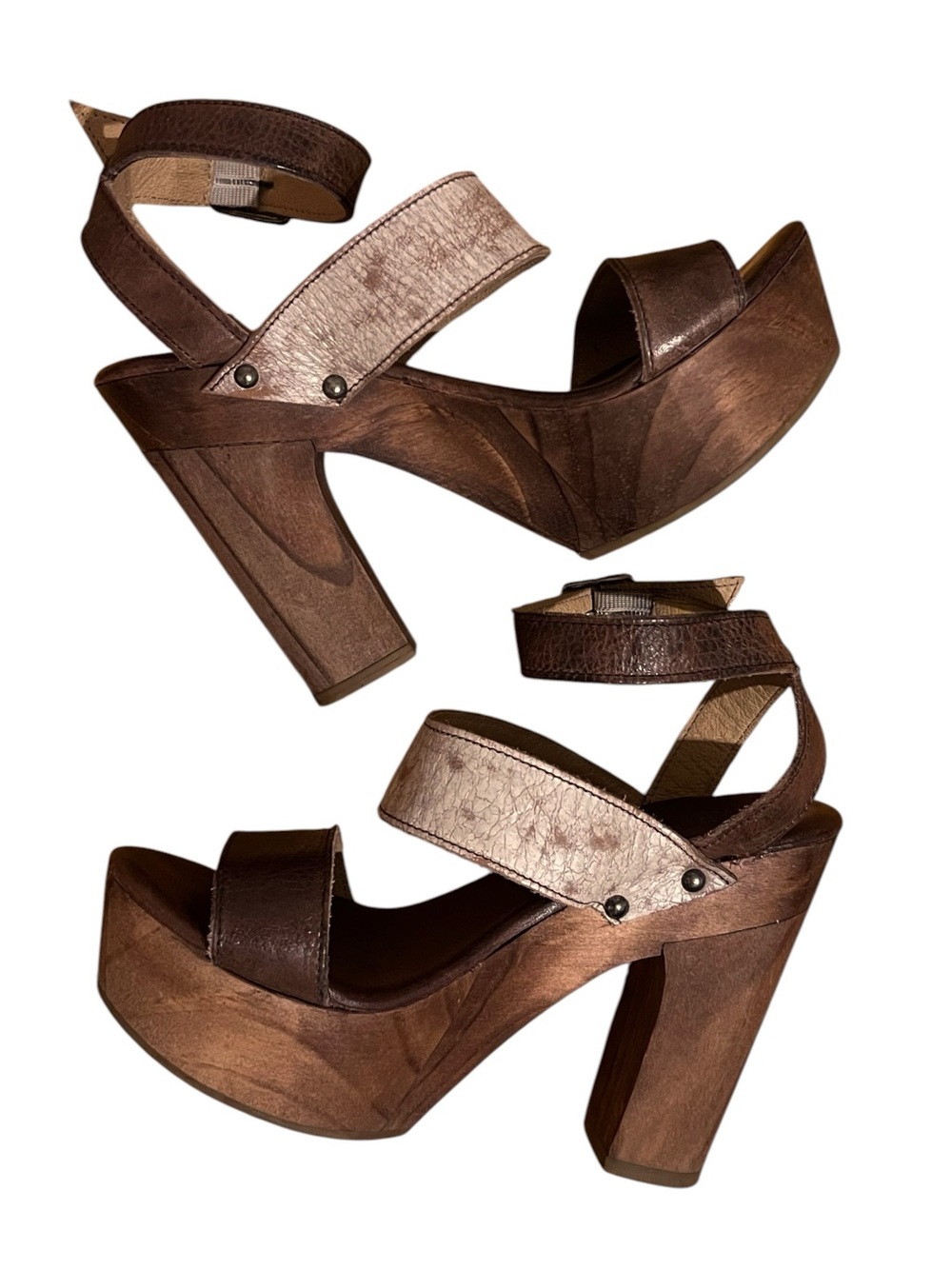 Bed Stu SOPHIE Distressed Leather Boho Style Platform Heel Brown Sandals Size 8 - Picture 2 of 7